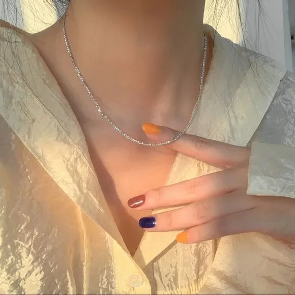 Brand New 925 Sterling Silver Layered Necklace Sparking 3pc Set Minimalist Chain - Picture 3 of 9